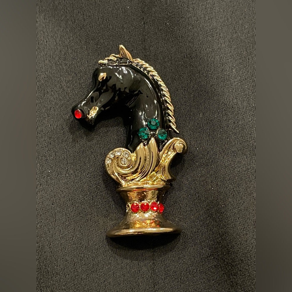 Vintage Black and Gold Horse Brooch